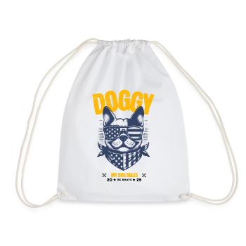 Cool dog with sunglasses – "My Dog Rules" - Drawstring Bag - white - Front