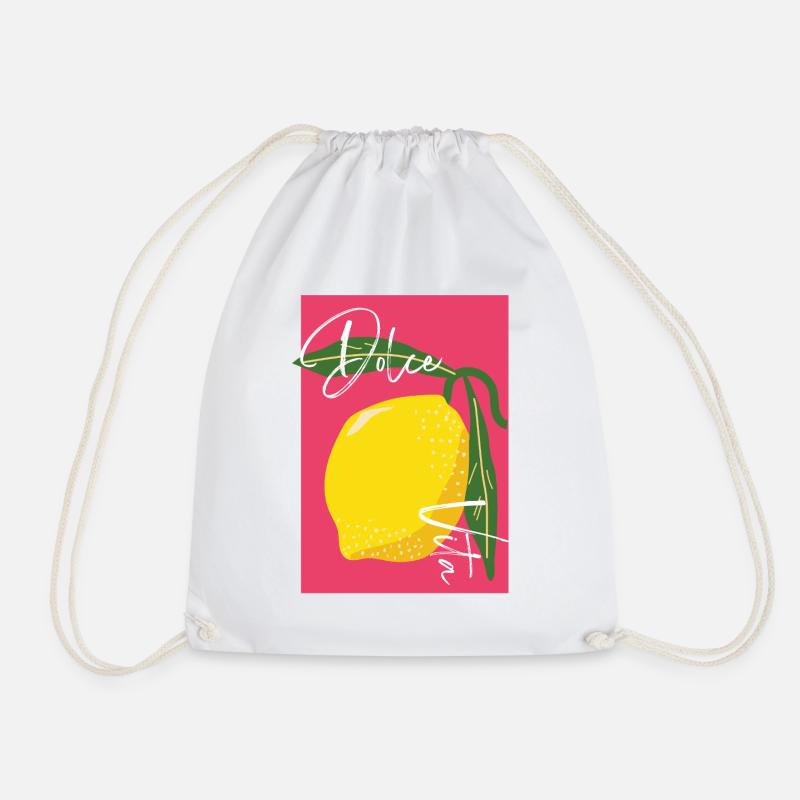Lemon with Dolce Vita Handcrafted Writing - Drawstring Bag - white