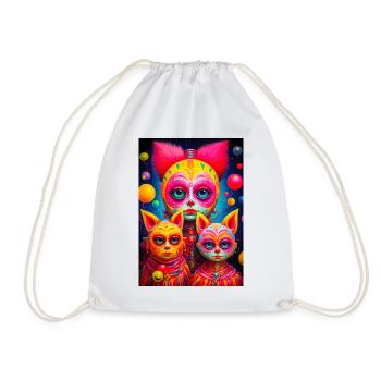Cosmic faces sketched in vivid colors - Drawstring Bag - white - Front