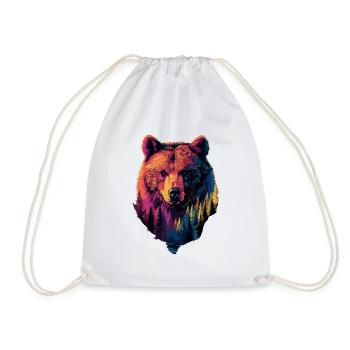 Grizzly Bear Nature Forest Silhouette - Drawstring Bag - white - Front