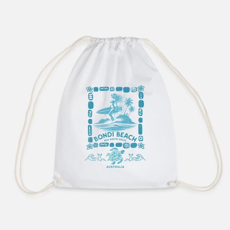 Bondi Beach Turquoise Palm Island - Drawstring Bag - white