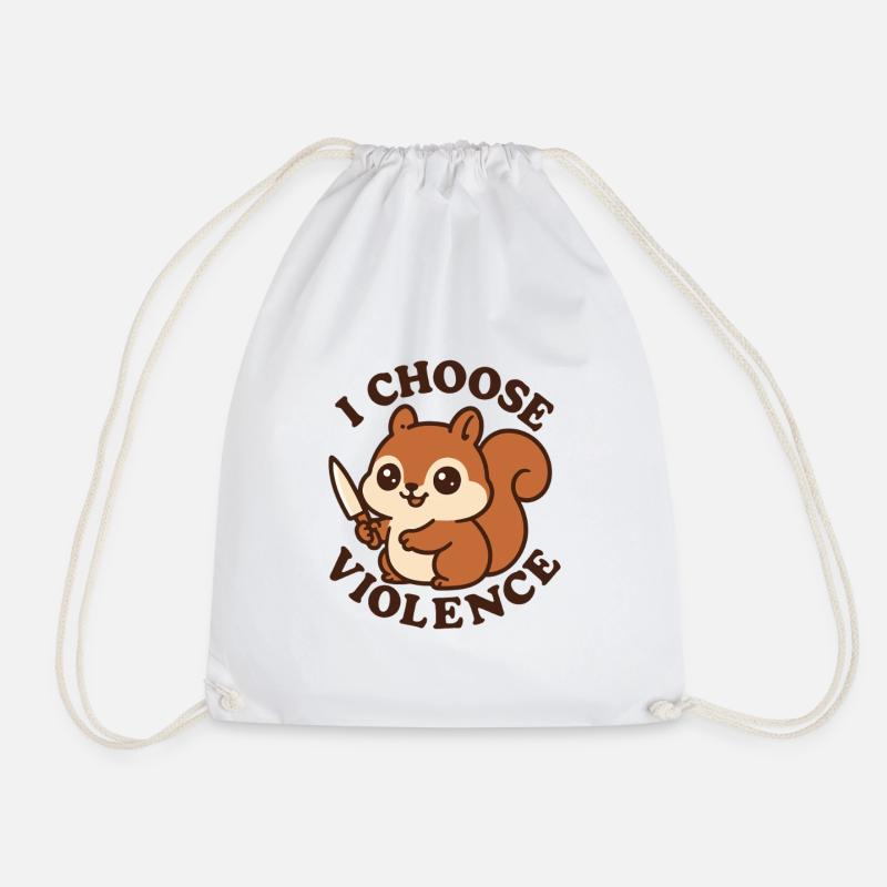 Rebellious Cute Squirrel – I Choose Violence - Drawstring Bag - white