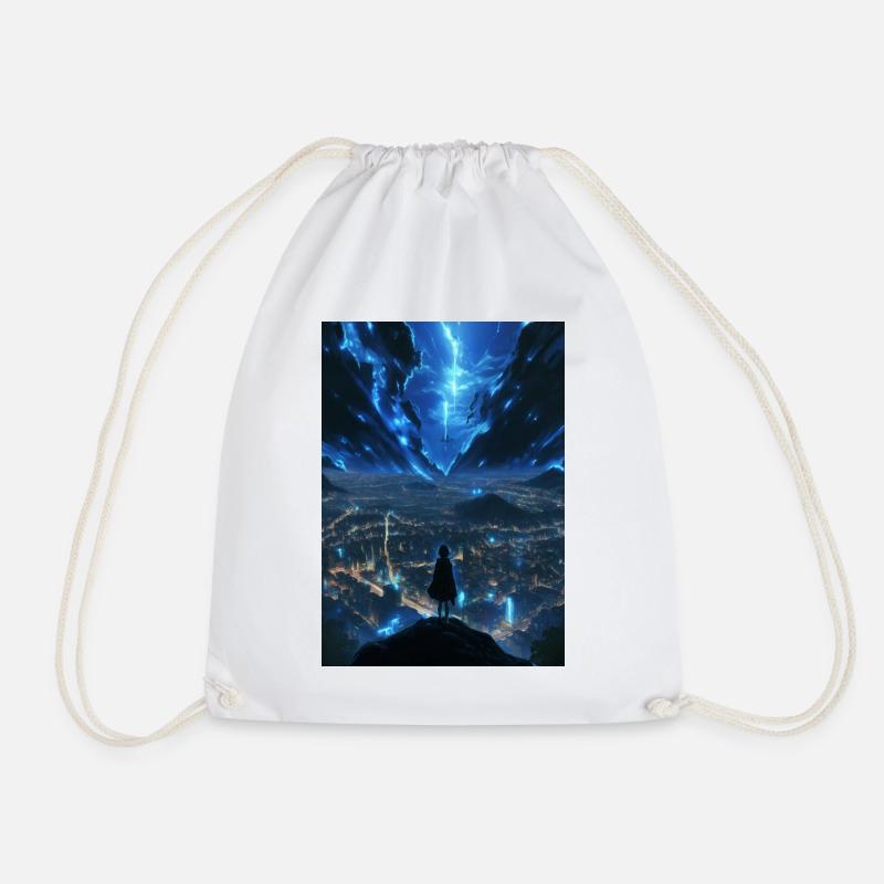 Luminous city under electric sky - Drawstring Bag - white