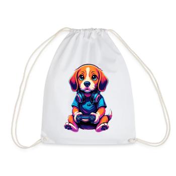 Beagle Gaming Gamer Gaming Gaming Video Games - Drawstring Bag - white - Front