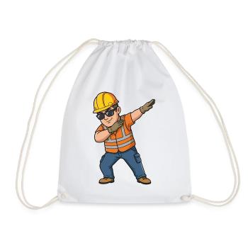 Dabbing Construction Worker – Funny Cartoon Motif - Drawstring Bag - white - Front