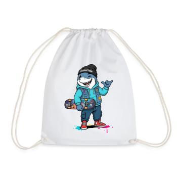 OceanTribe Shark with Skateboard - Drawstring Bag - white - Front