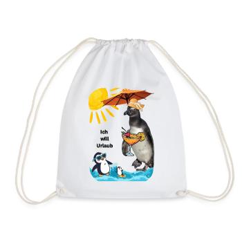Holiday with a penguin on the beach and cocktail - Drawstring Bag - white - Front