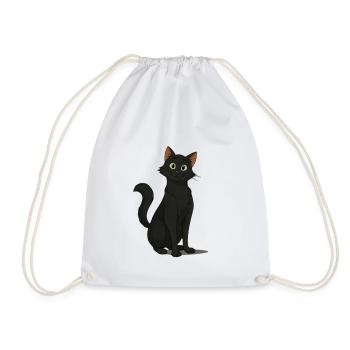 Mischievous Black Cat Illustration - Drawstring Bag - white - Front
