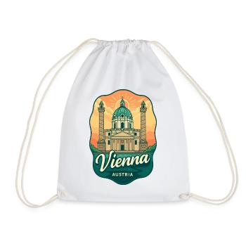 Vienna Austria Karlskirche Sunset Retro Travel Art - Drawstring Bag - white - Front