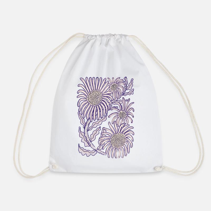 Lila Glättchen-Botanische Strichkunst - Turnbeutel - Weiß