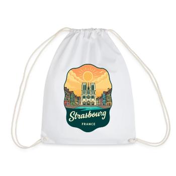 Straßburger Kathedral Retro-Sonnenuntergangsabzeichen - Turnbeutel - Weiß - Vorne