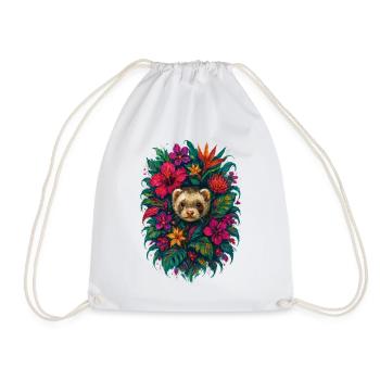 Ferret Tropical Exotic Hibiscus Flowers - Drawstring Bag - white - Front