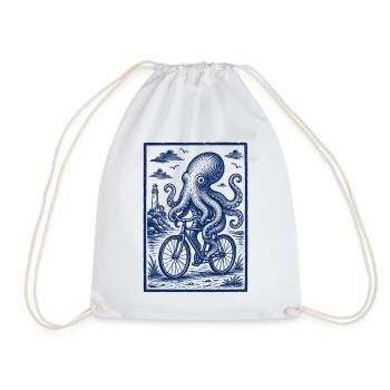 Oktopus auf Fahrrad maritime Illustration - Turnbeutel - Weiß - Vorne