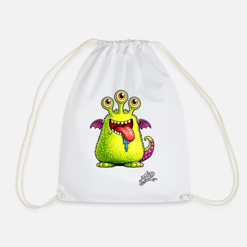 Green Three-Eyed Monster - Drawstring Bag - white