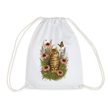 Floral Kitten in Bloom - Drawstring Bag - white - Front