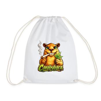 Canabybara - Capybara with cannabis leaf - Drawstring Bag - white - Front