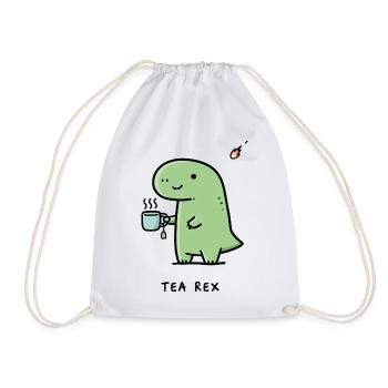Small dinosaur with coffee - Drawstring Bag - white - Front