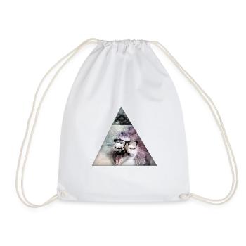 hipster moustache triangle cat swag style - Drawstring Bag - white - Front