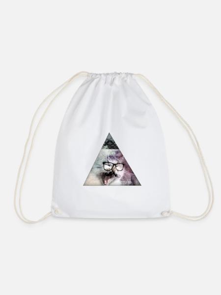 hipster moustache triangle cat swag style - Drawstring Bag - white