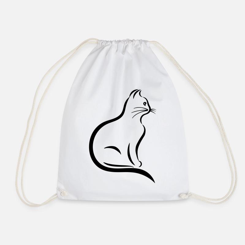 Sweet outlined cat - Drawstring Bag - white