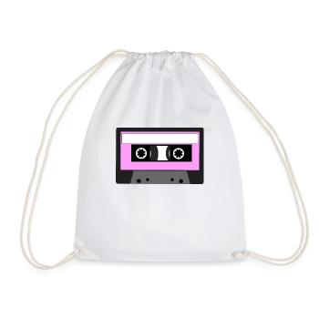 Cassette Tape - Pink - Drawstring Bag - white - Front