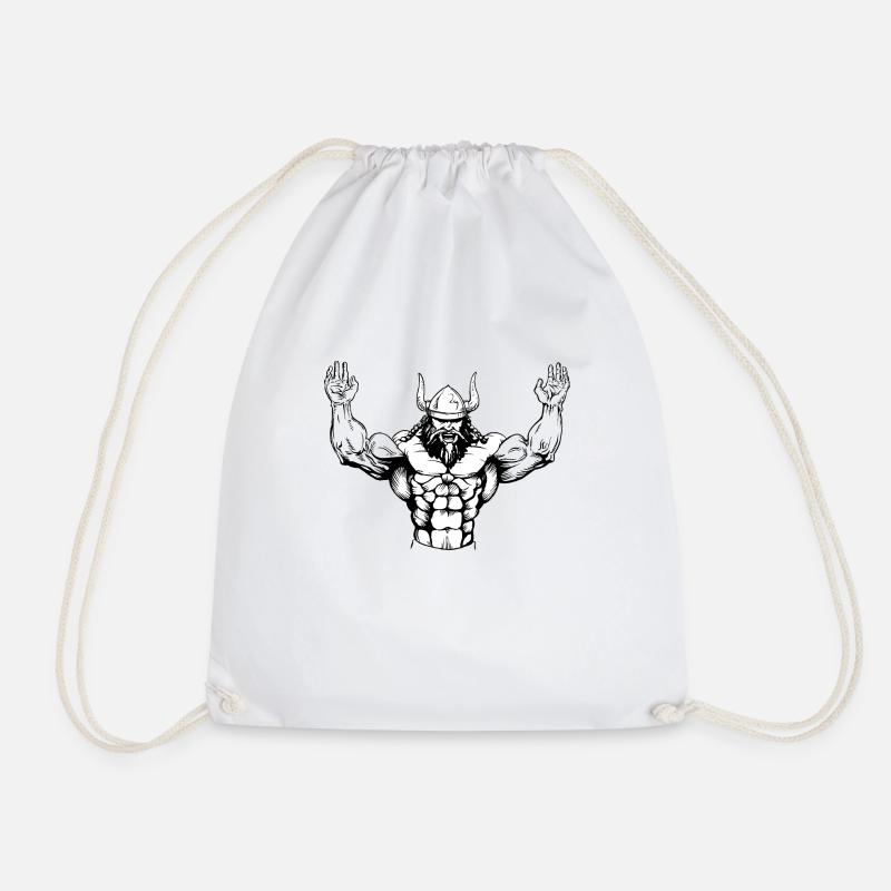 Vikings Viking Bodybuilder Training Gym - Drawstring Bag - white