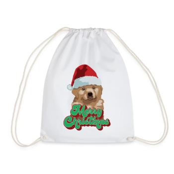 Cadeau de Noël Mignon Drôle de chien Chapeau de Père Noël Joyeux Noël - Sac de sport léger - blanc - Devant