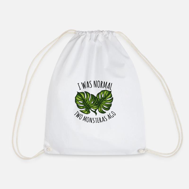 I Was Normal Two Monsteras Ago | Window leaf - Drawstring Bag - white