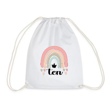 Boho Rainbow 10th Birthday Party Gift - Drawstring Bag - white - Front
