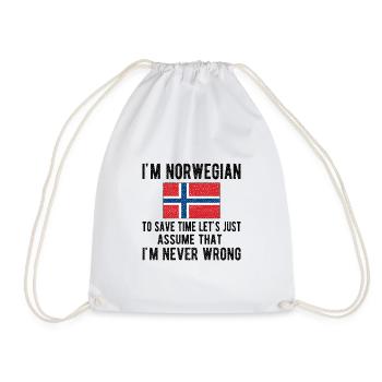 Norwegian Norway origin Norwegian flag - Drawstring Bag - white - Front