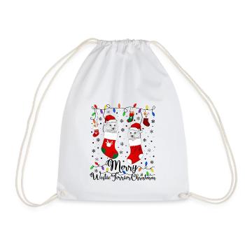 Westie Christmas Golden Dog Gift - Drawstring Bag - white - Front