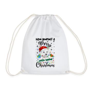 Westie Christmas Golden Dog Gift - Drawstring Bag - white - Front
