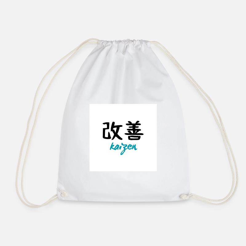 "Kaizen" Japanese text based design - Drawstring Bag - white
