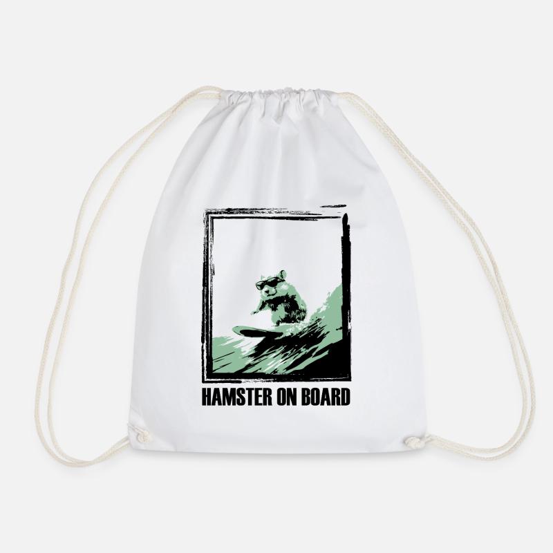 Hamster on surfboard - Drawstring Bag - white