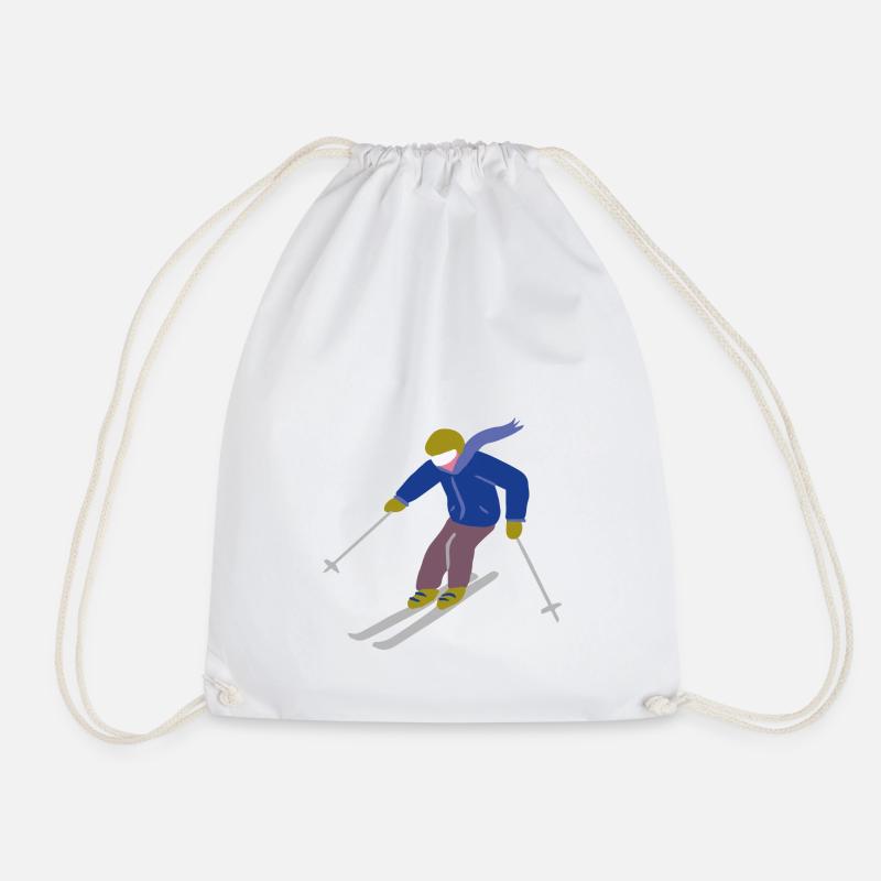 Skiing Blue Graphic - Drawstring Bag - white