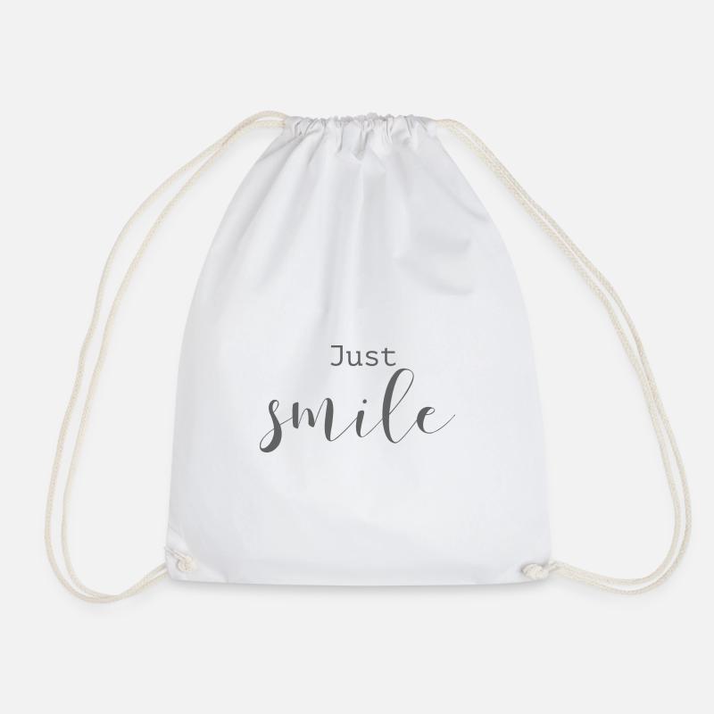 Beautiful Sayings Positive Just smile - Drawstring Bag - white
