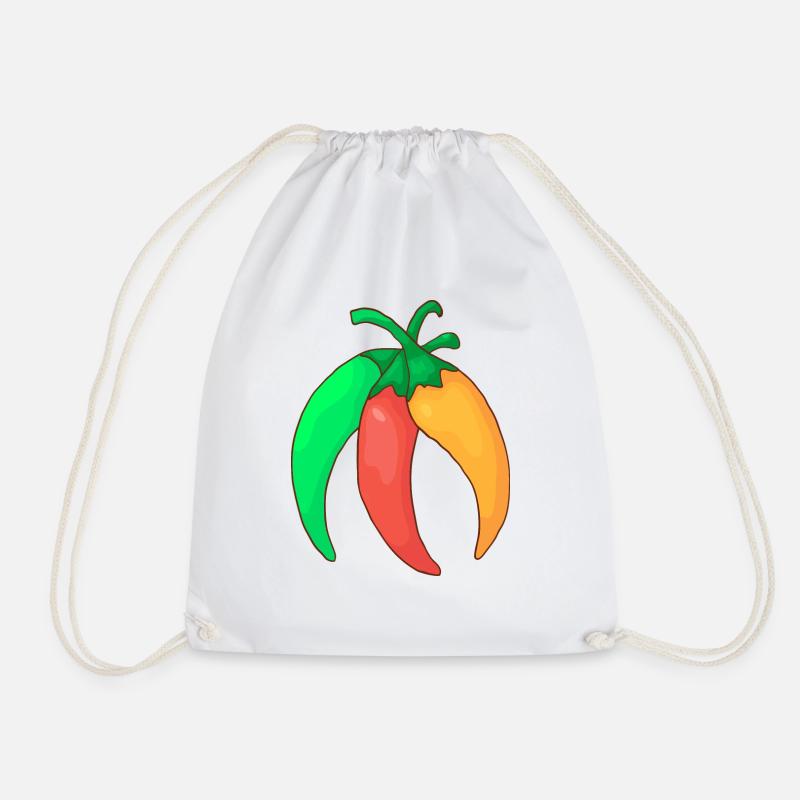 Green red yellow chilli pepper hot pepper vegetables - Drawstring Bag - white