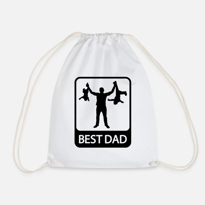 Best Dad - Funny Silhouette - Father and Children - Drawstring Bag - white