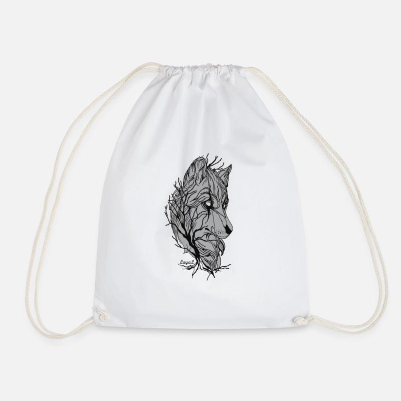 wolf - Drawstring Bag - white