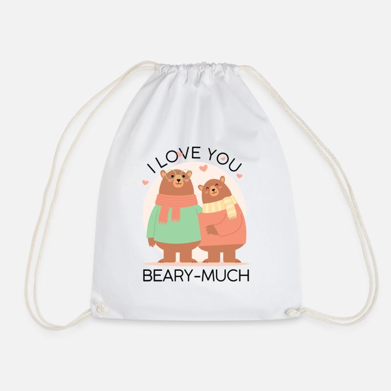 beary much bear much - Drawstring Bag - white