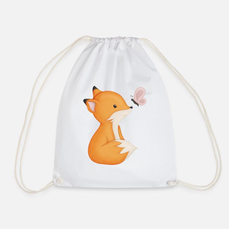 cute fox with butterfly - Drawstring Bag - white
