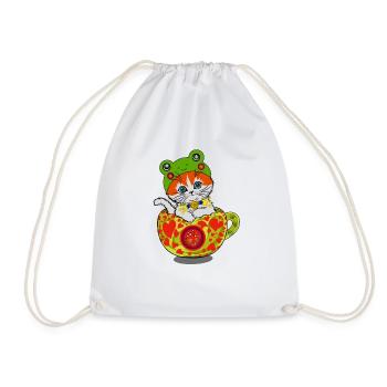 Cat - Drawstring Bag - white - Front