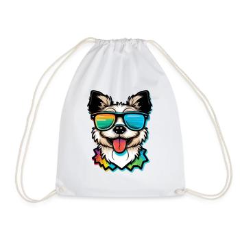 Kawaii Cute Happy Colorful Dog avec des lunettes de soleil - Sac de sport léger - blanc - Devant