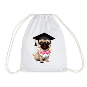 Bachelor Bulldog Study Dogs Graduation - Drawstring Bag - white - Front