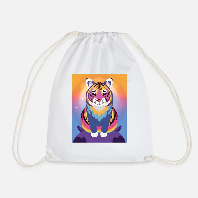Cute rainbow tiger - Drawstring Bag - white
