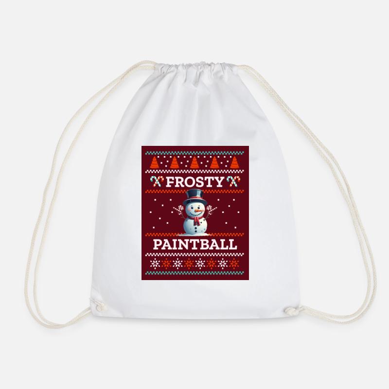 Merry xmas, snowman paintballing with candy canes - Drawstring Bag - white