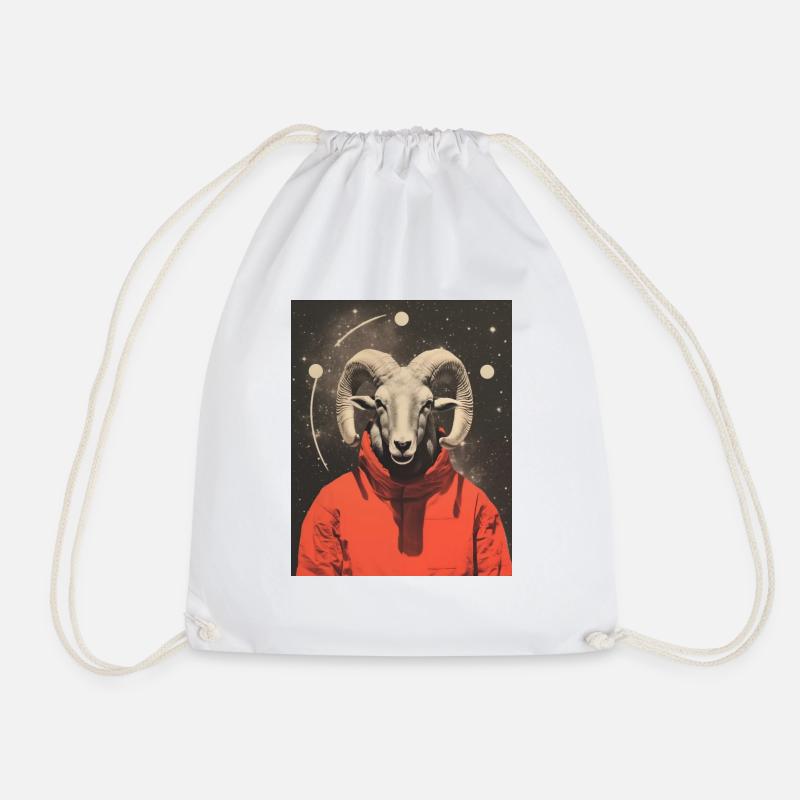 Aries Ram Surrealistic Collage - Drawstring Bag - white