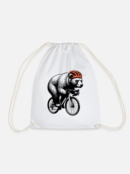Radfahrender Bär - Turnbeutel - Weiß