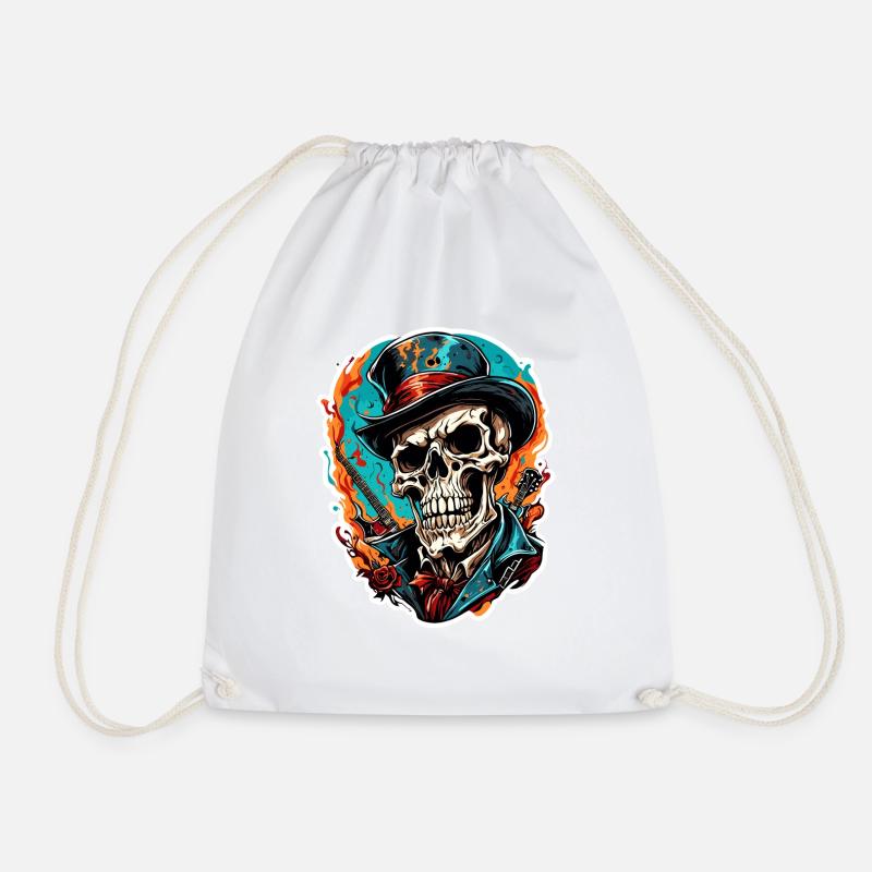 Skull / Skull / Skeleton / Gothic / Tattoo - Drawstring Bag - white
