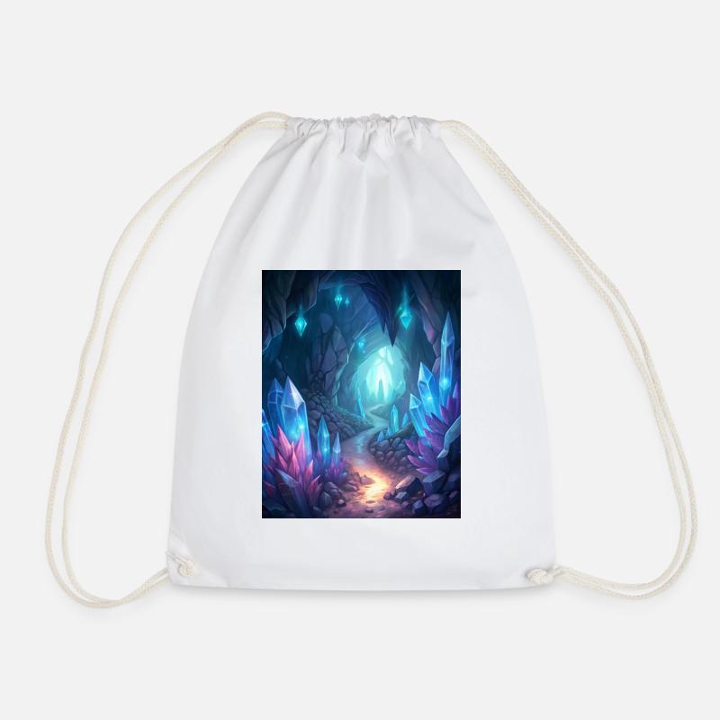 a cave filled with glowing crystals - Drawstring Bag - white